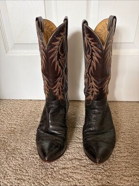 Gary Tucker Dark Brown Snip-Toe Western Cowboy Boots with Contrast Stitching